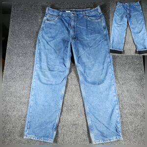 Carhartt Men's Fleece Lined Jeans 42x32 Blue Relaxed Fit Straight Leg Denim Warm